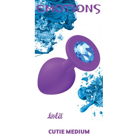 Средняя фиолетовая анальная пробка Emotions Cutie Medium с голубым кристаллом - 8,5 см.